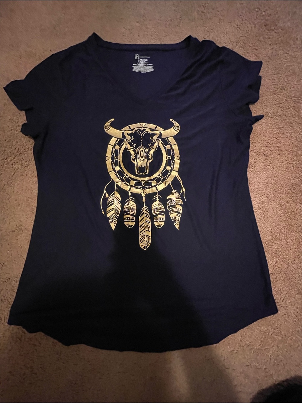 No Boundaries Women's Graphic Print V Neck Blouse Size XL